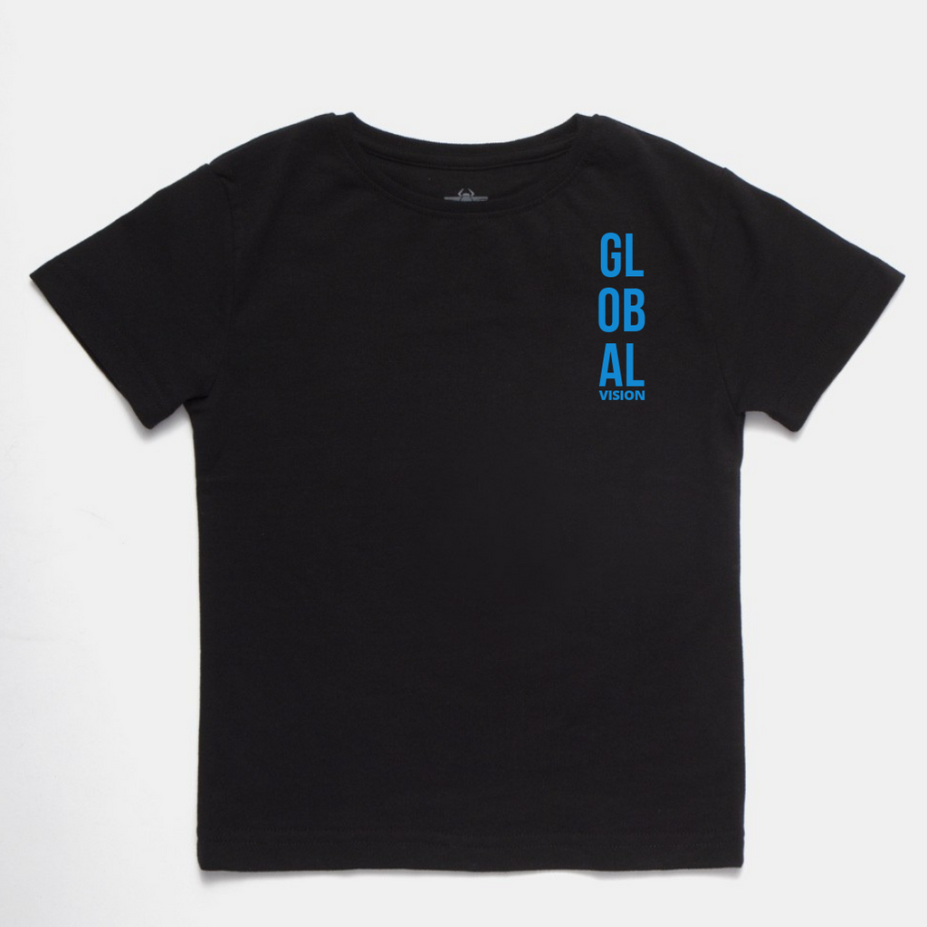 Global Vision Kid's T-Shirt- BLACK WITH BLUE PRINT