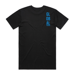 Global Vision Unisex T-Shirt- BLACK WITH BLUE PRINT